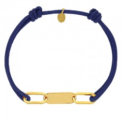 Bracelet réglable cordon bleu marine, anneau Sacha en argent 925/1000 rhodié