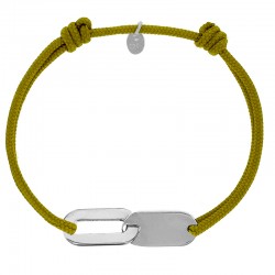 Bracelet réglable cordon bleu marine, anneau St John en argent 925/1000 rhodié