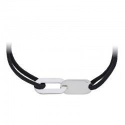 Bracelet réglable cordon bleu marine, anneau St John en argent 925/1000 rhodié
