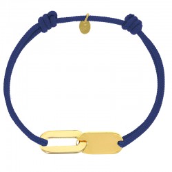 Bracelet réglable cordon bleu marine, anneau St John en argent 925/1000 rhodié