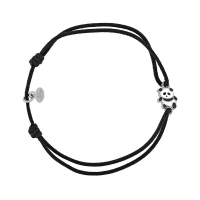 Bracelet réglable cordon coton noir motif panda en émail, argent 925/1000 rhodié