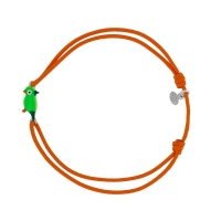 Bracelet réglable cordon coton orange motif perroquet en émail, argent 925/1000 rhodié