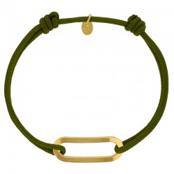 Bracelet réglable cordon kaki, anneau Figaro taille L en argent 925/1000 rhodié