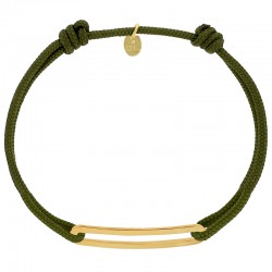 Bracelet réglable cordon kaki, anneau Figaro taille XL en argent 925/1000 rhodié
