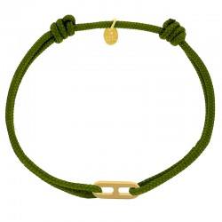 Bracelet réglable cordon kaki, anneau Gaby taille S en argent 925/1000 rhodié