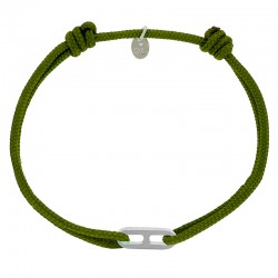 Bracelet réglable cordon kaki, anneau Gaby taille S en argent 925/1000 rhodié