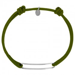 Bracelet réglable cordon kaki, anneau Harper en argent 925/1000 rhodié