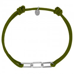 Bracelet réglable cordon kaki, anneau Jody en argent 925/1000 rhodié