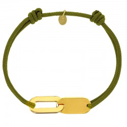 Bracelet réglable cordon kaki, anneau Loulou en argent 925/1000 rhodié