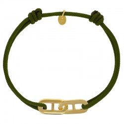 Bracelet réglable cordon kaki, anneau Mymy en argent 925/1000 rhodié