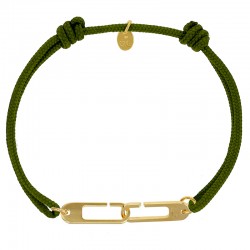 Bracelet réglable cordon kaki, anneau Osmose taille L en argent 925/1000 rhodié
