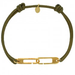 Bracelet réglable cordon kaki, anneau Osmose taille XL en argent 925/1000 rhodié
