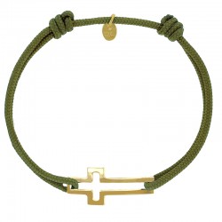 Bracelet réglable cordon kaki, anneau St James en argent 925/1000 rhodié