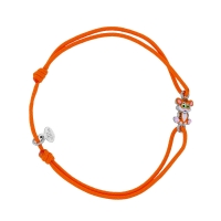 Bracelet réglable cordon marron motif tigre en émail, argent 925/1000 rhodié