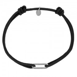 Bracelet réglable cordon noir, anneau Figaro taille S en argent 925/1000 rhodié