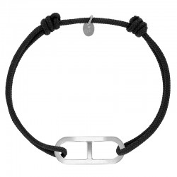 Bracelet réglable cordon noir, anneau Gaby taille L en argent 925/1000 rhodié