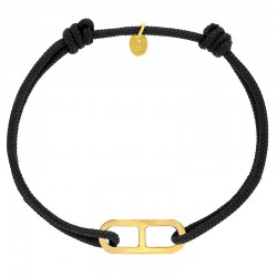 Bracelet réglable cordon noir, anneau Gaby taille M en argent 925/1000 rhodié