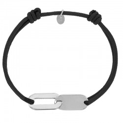 Bracelet réglable cordon noir, anneau Loulou en argent 925/1000 rhodié
