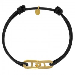 Bracelet réglable cordon noir, anneau Mymy en argent 925/1000 rhodié