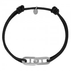 Bracelet réglable cordon noir, anneau Mymy en argent 925/1000 rhodié