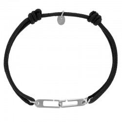 Bracelet réglable cordon noir, anneau Osmose taille M en argent 925/1000 rhodié