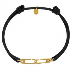 Bracelet réglable cordon noir, anneau Osmose taille M en argent 925/1000 rhodié