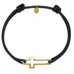 Bracelet réglable cordon noir, anneau St James en argent 925/1000 rhodié
