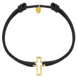 Bracelet réglable cordon noir, anneau St John en argent 925/1000 rhodié