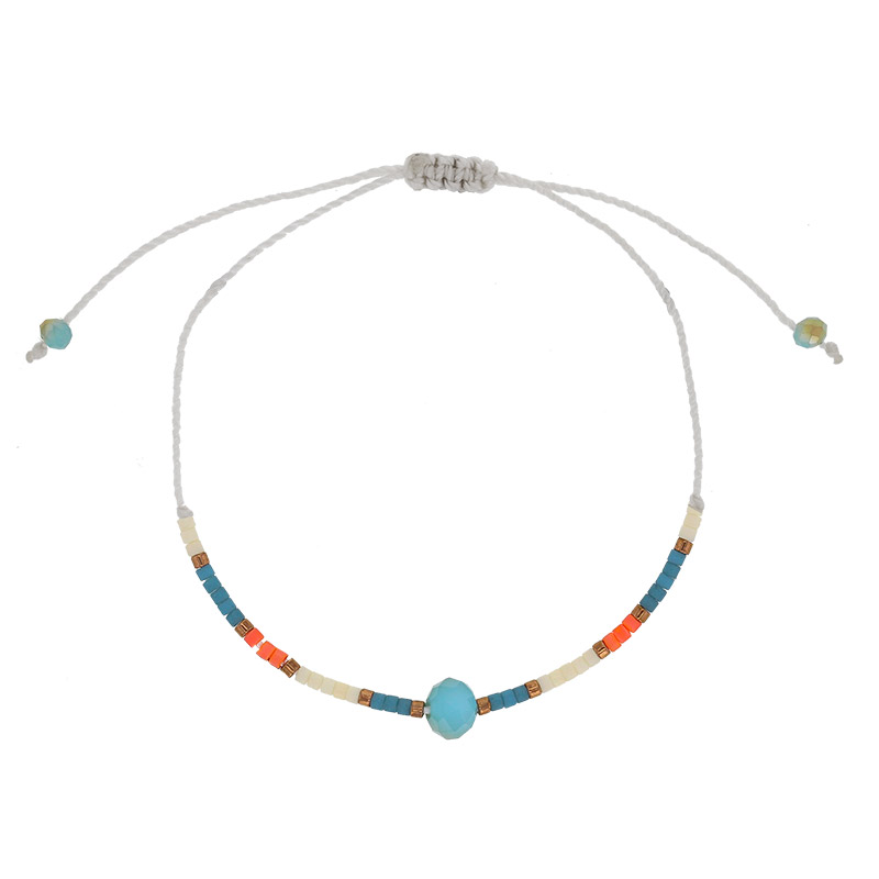 Bracelet réglable cordon nylon blanc et perles de verre Miyuki et cristal