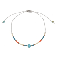 Bracelet réglable cordon nylon blanc et perles de verre Miyuki et cristal