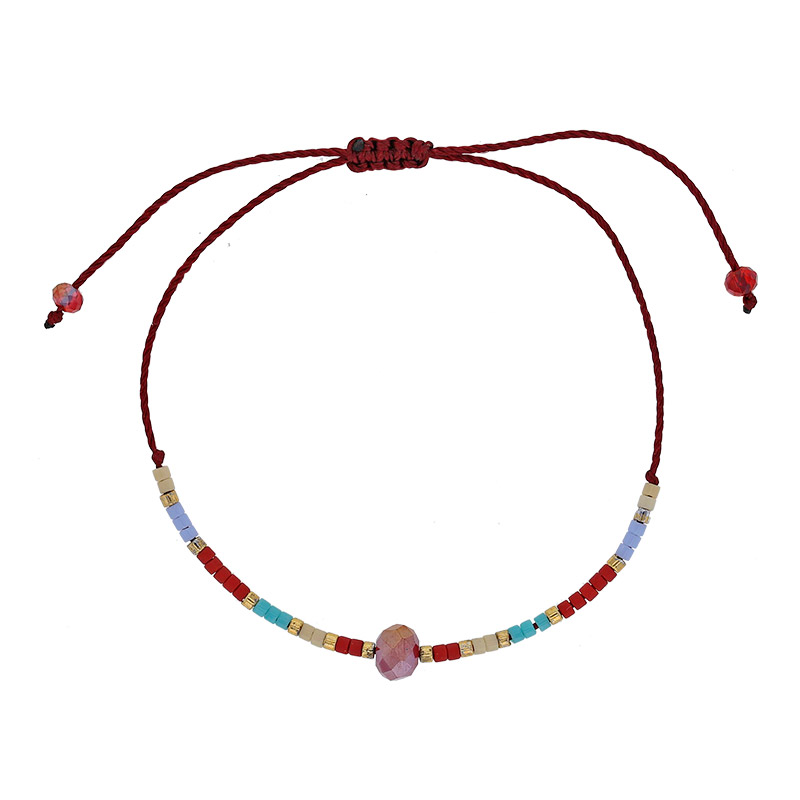 Bracelet réglable cordon nylon bordeaux et perles de verre Miyuki et cristal