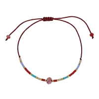Bracelet réglable cordon nylon bordeaux et perles de verre Miyuki et cristal