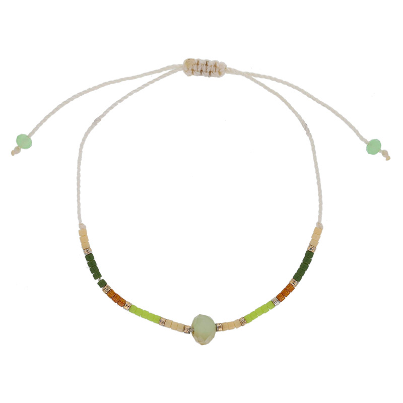 Bracelet réglable cordon nylon écru et perles de verre Miyuki et cristal