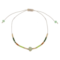 Bracelet réglable cordon nylon écru et perles de verre Miyuki et cristal