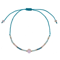 Bracelet réglable cordon nylon turquoise et perles de verre Miyuki et cristal