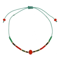 Bracelet réglable cordon nylon vert et perles de verre Miyuki et cristal