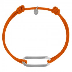 Bracelet réglable cordon orange, anneau Figaro taille L en argent 925/1000 rhodié