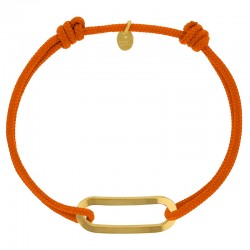 Bracelet réglable cordon orange, anneau Figaro taille L en argent 925/1000 rhodié