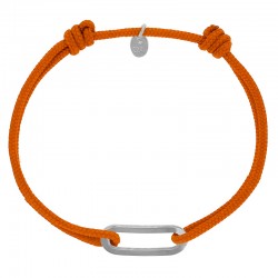 Bracelet réglable cordon orange, anneau Figaro taille M en argent 925/1000 rhodié
