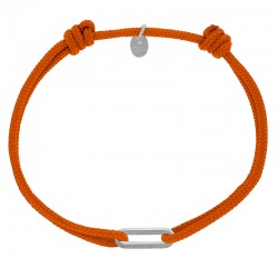 Bracelet réglable cordon orange, anneau Figaro taille S en argent 925/1000 rhodié