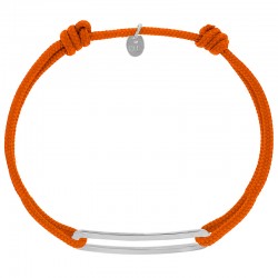 Bracelet réglable cordon orange, anneau Figaro taille XL en argent 925/1000 rhodié