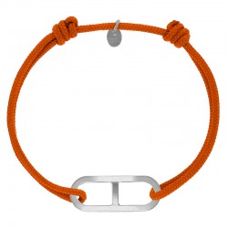 Bracelet réglable cordon orange, anneau Gaby taille L en argent 925/1000 rhodié