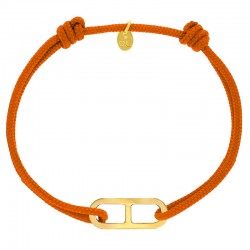Bracelet réglable cordon orange, anneau Gaby taille M en argent 925/1000 rhodié