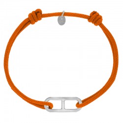 Bracelet réglable cordon orange, anneau Gaby taille M en argent 925/1000 rhodié
