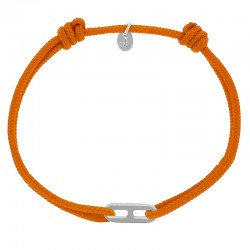 Bracelet réglable cordon orange, anneau Gaby taille S en argent 925/1000 rhodié