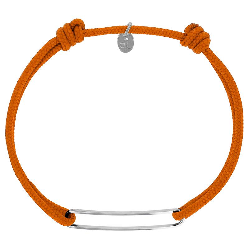Bracelet réglable cordon orange, anneau Harper en argent 925/1000 rhodié