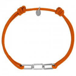 Bracelet réglable cordon orange, anneau Jody en argent 925/1000 rhodié