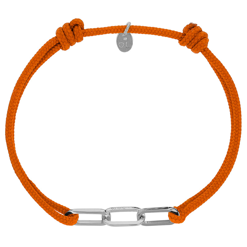 Bracelet réglable cordon orange, anneau Jody en argent 925/1000 rhodié