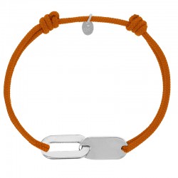 Bracelet réglable cordon orange, anneau Loulou en argent 925/1000 rhodié