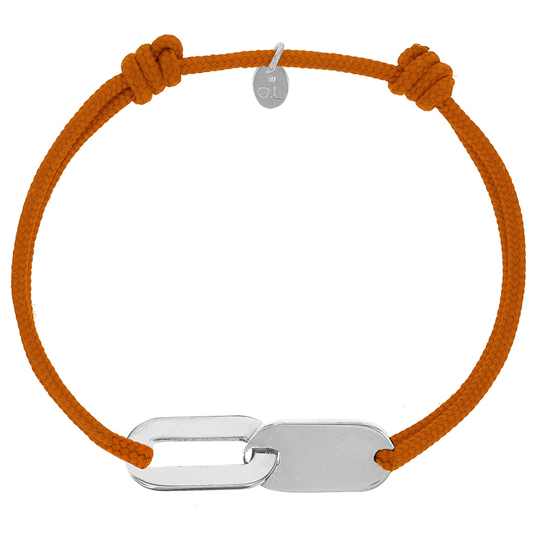 Bracelet réglable cordon orange, anneau Loulou en argent 925/1000 rhodié